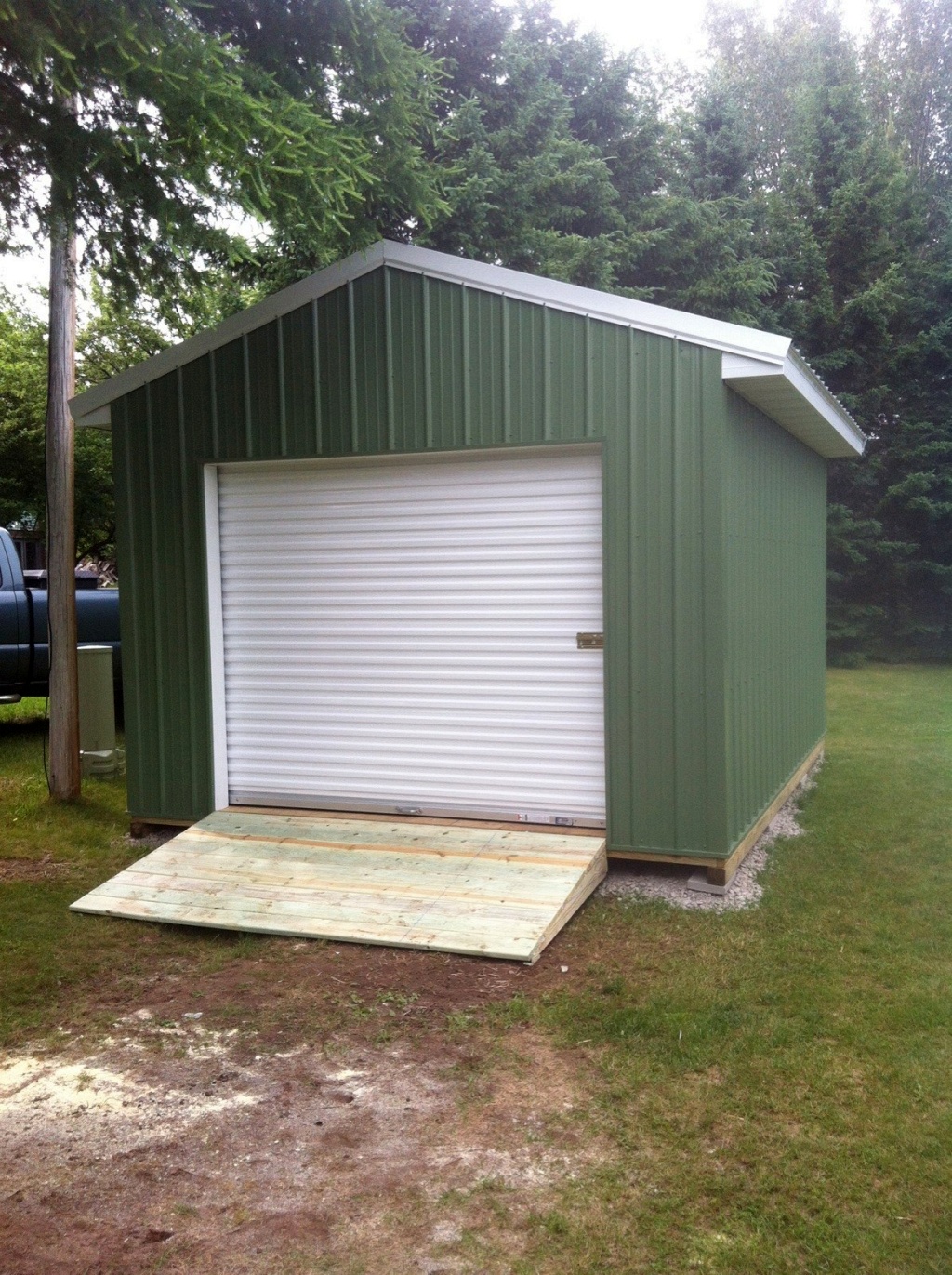 Premium Pole Buildings and Storage Shed's 12 by 16 Maintenance-free building in green!