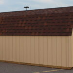 Side view of Premium's new 8by16 Gambrel for sale outside of Hong Kong Buffet